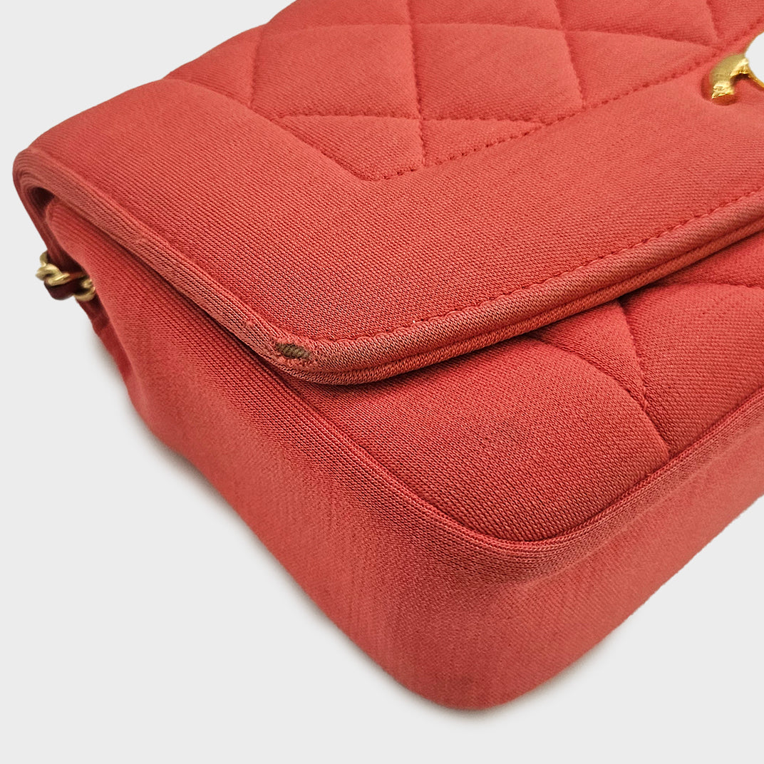 Rare Diana Single Flap Shoulder Bag in Coral Jersey 2014-2015 [ReSale]