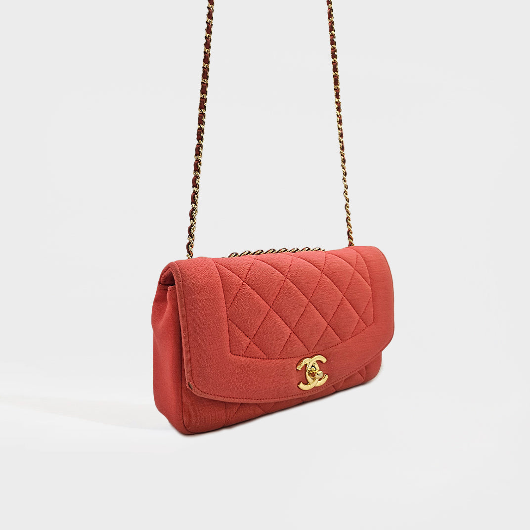 Rare Diana Single Flap Shoulder Bag in Coral Jersey 2014-2015 [ReSale]