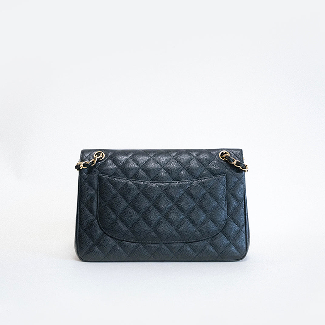 Jumbo Classic Single Flap in Black Caviar Leather with Gold Hardware