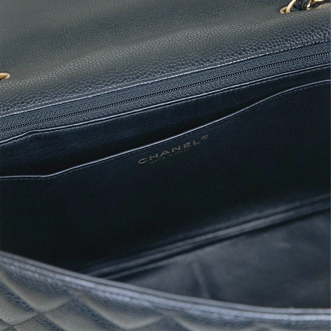 Jumbo Classic Single Flap in Black Caviar Leather with Gold Hardware