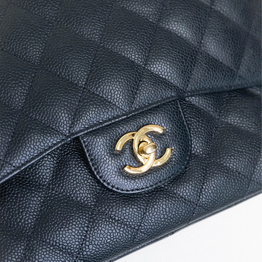 Jumbo Classic Single Flap in Black Caviar Leather with Gold Hardware