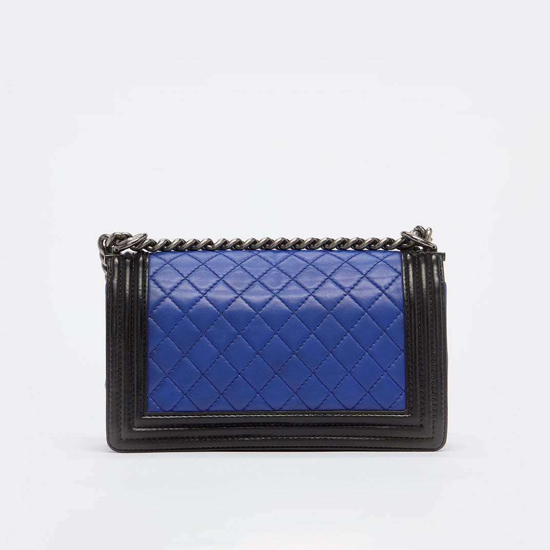 Medium Bicolour Boy Bag in Blue and Black Leather