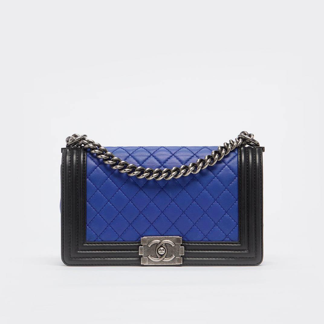 Medium Bicolour Boy Bag in Blue and Black Leather