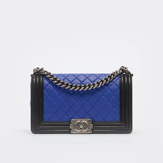 Medium Bicolour Boy Bag in Blue and Black Leather