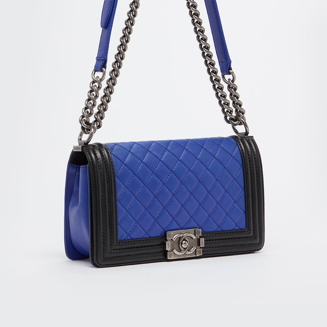 Medium Bicolour Boy Bag in Blue and Black Leather