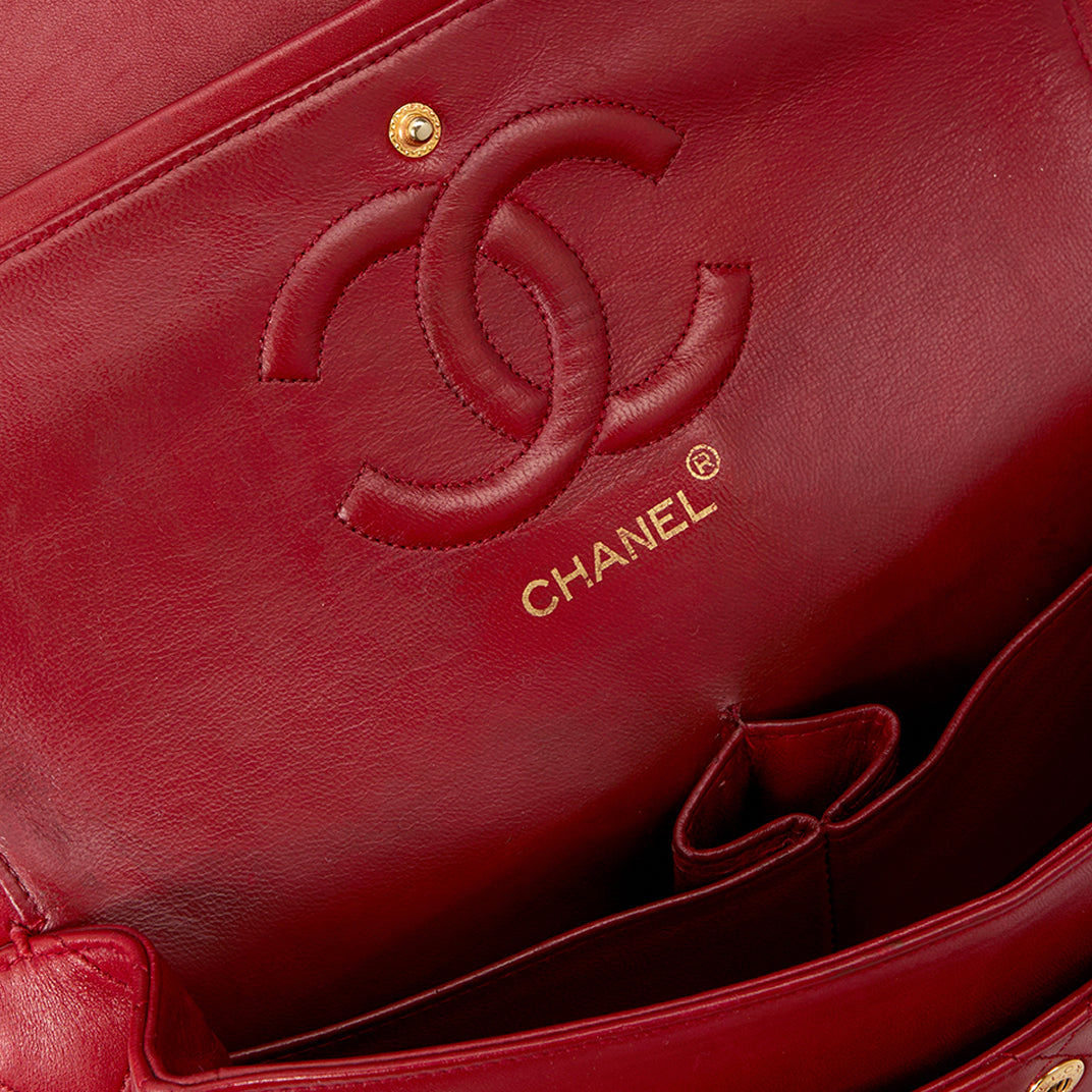 Medium Classic Double Flap Bag in Red Lambskin 1989 - 1991