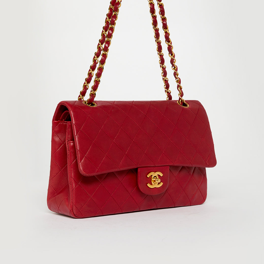 Medium Classic Double Flap Bag in Red Lambskin 1989 - 1991