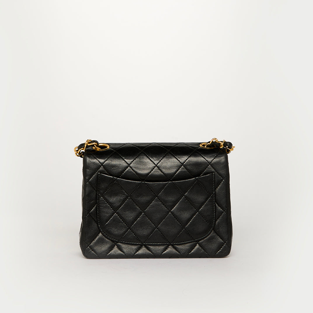 Mini Square Classic Single Flap Shoulder Bag in Black Lambskin