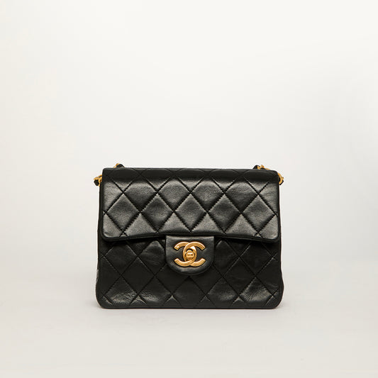 Mini Square Classic Single Flap Shoulder Bag in Black Lambskin