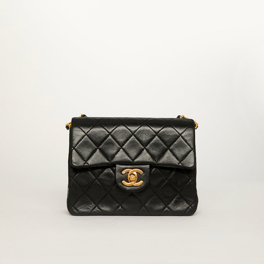 Mini Square Classic Single Flap Shoulder Bag in Black Lambskin