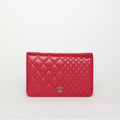 Asymmetrical Stitch Wallet On Chain in Red Lambskin Leather