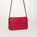Asymmetrical Stitch Wallet On Chain in Red Lambskin Leather