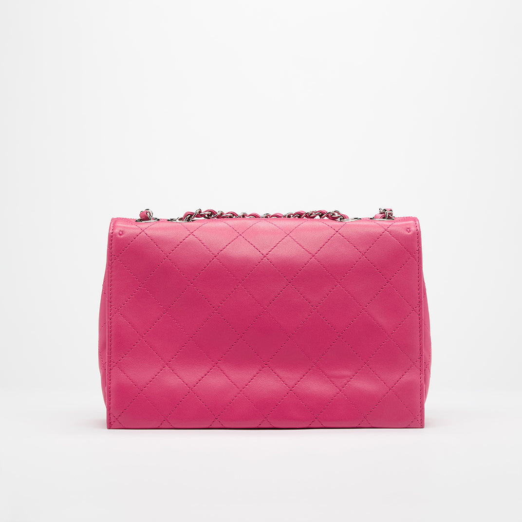 Small Accordion Quilted Single Flap Bag in Hot Pink Calfskin Leather 2014