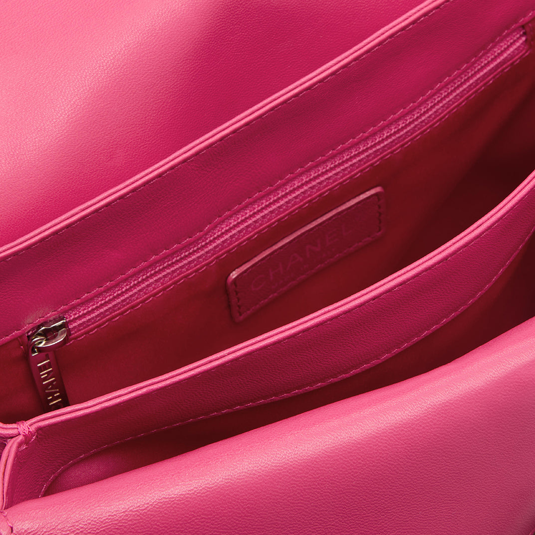 Small Accordion Quilted Single Flap Bag in Hot Pink Calfskin Leather 2014