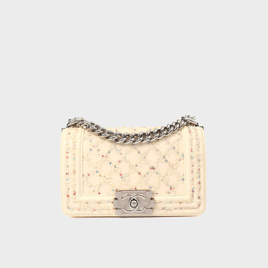 Small Boy Bag in Cream Calfskin Leather with Sequins [ReSale]
