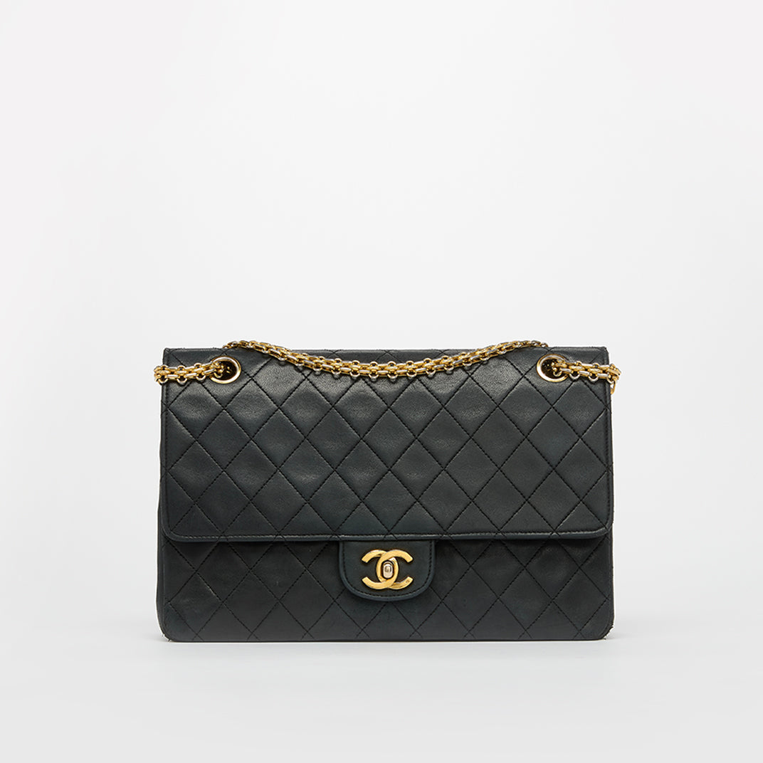 Vintage Double Flap Shoulder Bag in Black 1980 [ReSale]