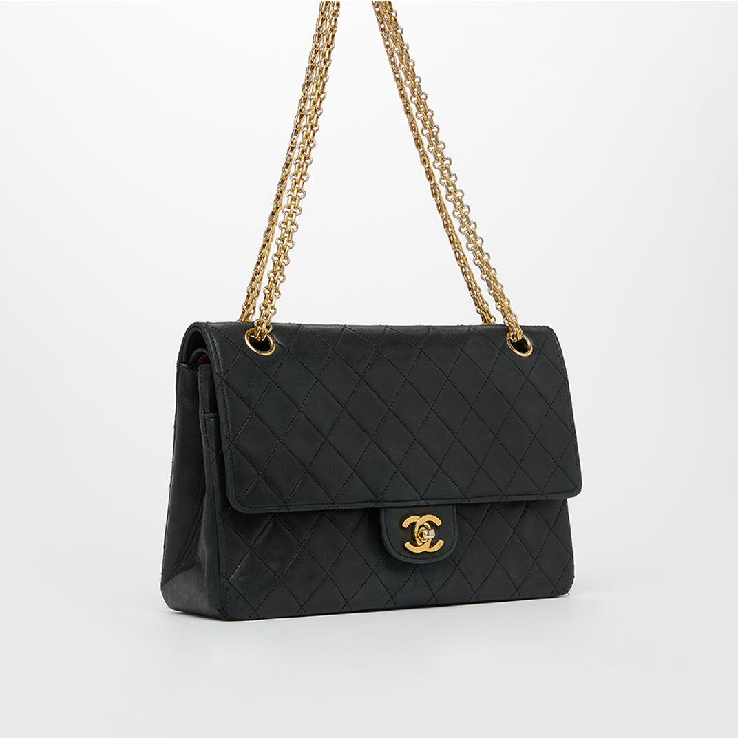 Vintage Double Flap Shoulder Bag in Black 1980 [ReSale]