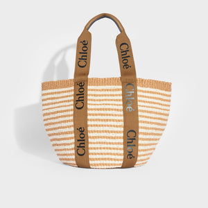 CHLOE Woody Large Striped Raffia Tote with Ribbon COCOON