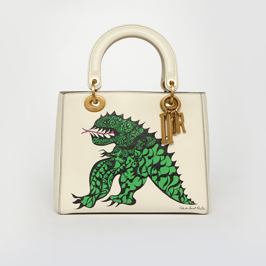 x Niki De Saint Phalle Medium Dragon Lady Dior in Cream Leather [ReSale]