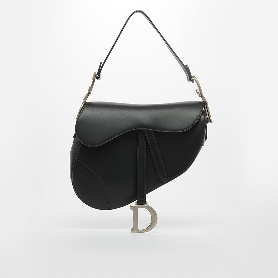 Saddle Bag in Black Leather with Gunmetal Hardware