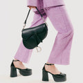 Saddle Bag in Black Leather with Gunmetal Hardware