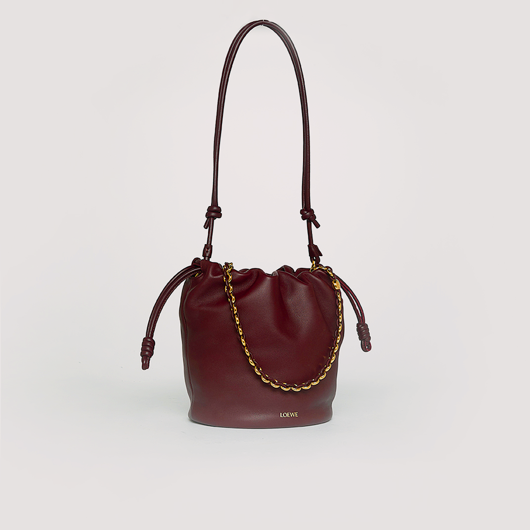 Medium Flamenco Purse Bucket Bag in Dark Burgundy