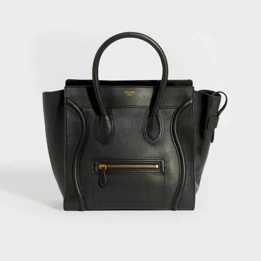 Mini Luggage Handbag in Black Smooth Leather
