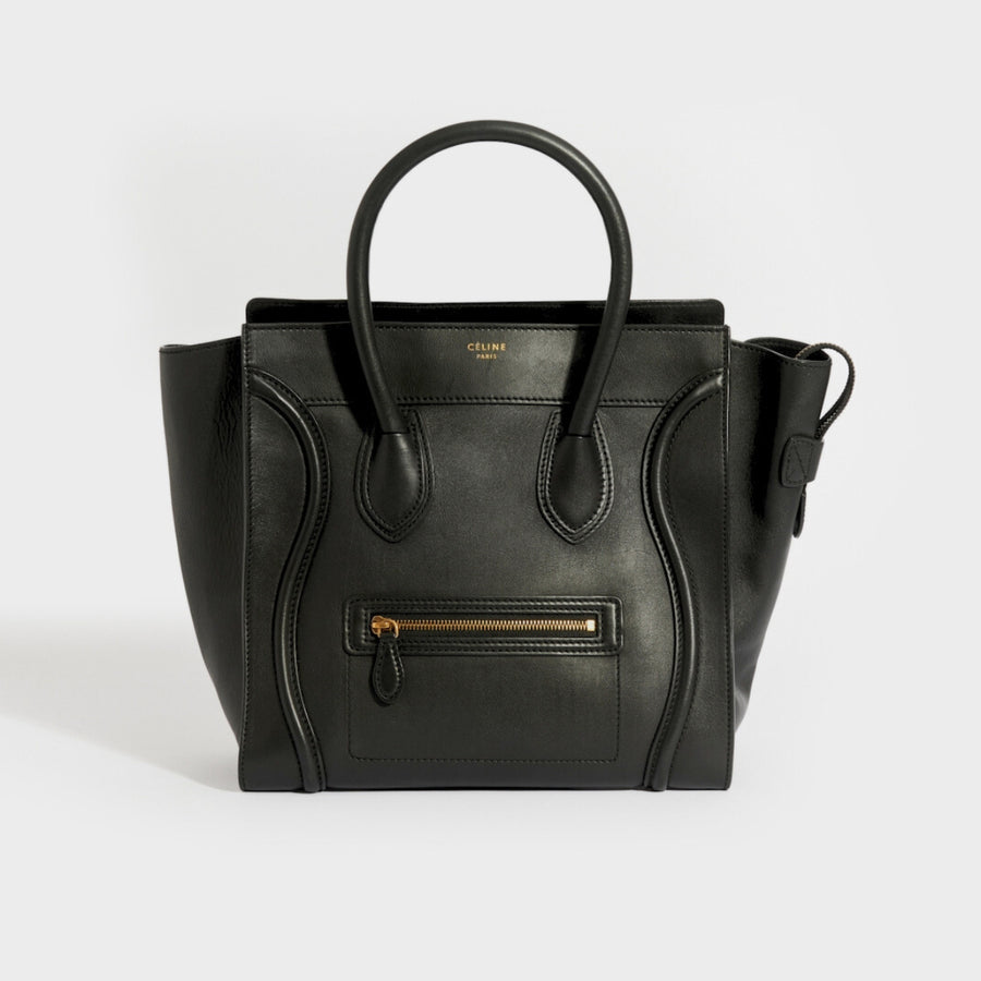 Mini Luggage Handbag in Black Smooth Leather