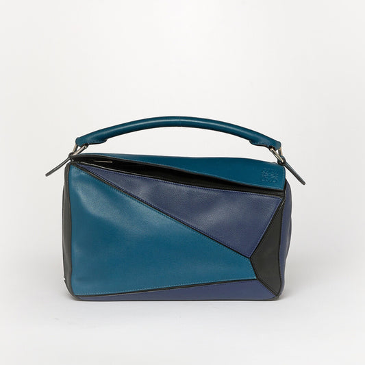 Medium Puzzle Tricolour Bag in Blue Leather
