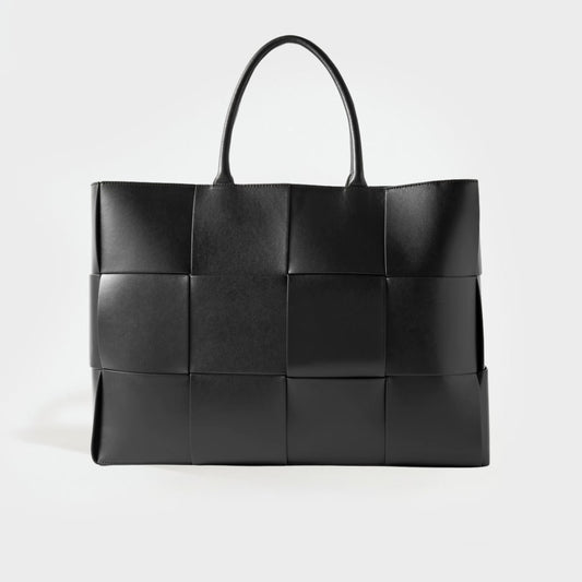 Arco Large Intrecciato Lambskin Tote Bag in Black