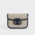 Horsebit 1955 GG Supreme Shoulder Bag with Navy Leather Trim