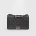Large Double Stitch Boy Bag in Black Leather