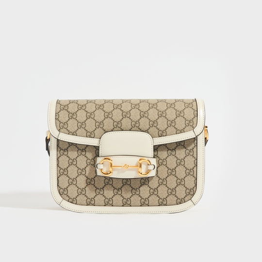 Horsebit 1955 GG Supreme Shoulder Bag with White Leather Trim