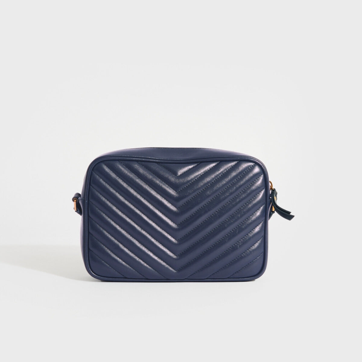 Lou Camera Bag in Navy Leather with Gold Hardware