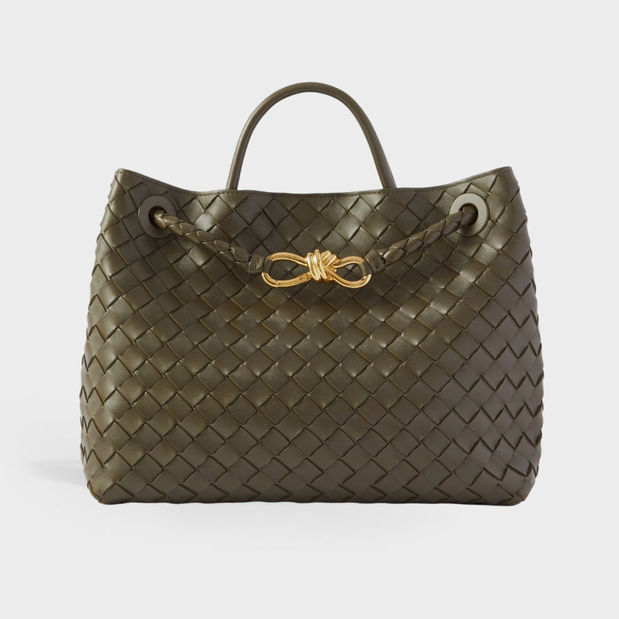 Medium Andiamo Intrecciato Leather Bag in Green