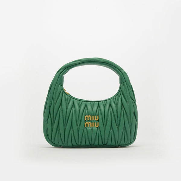 MIU MIU Wander Matelassé Leather Hobo Bag in Green | COCOON
