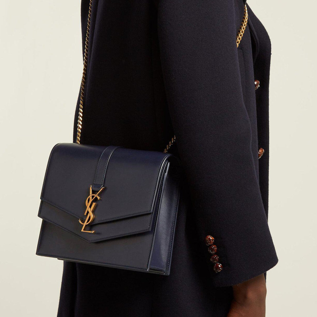 Medium Sulpice Shoulder Bag in Navy Leather