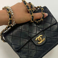 Mini Square Classic Single Flap Shoulder Bag in Black Lambskin