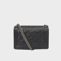Large Double Stitch Boy Bag in Black Leather