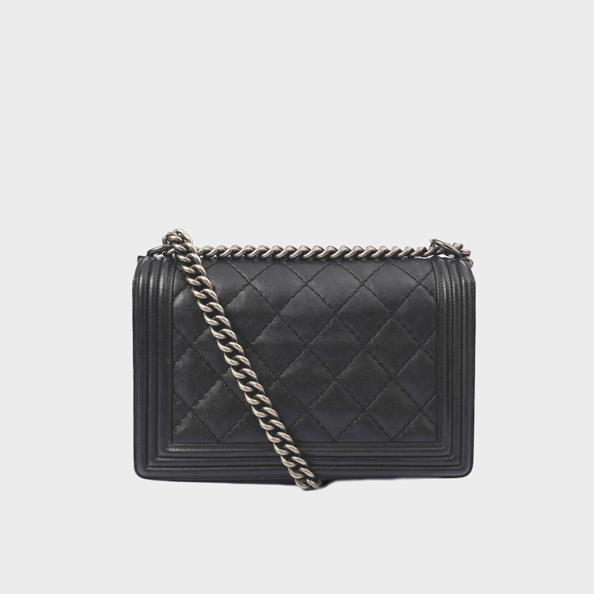 Large Double Stitch Boy Bag in Black Leather