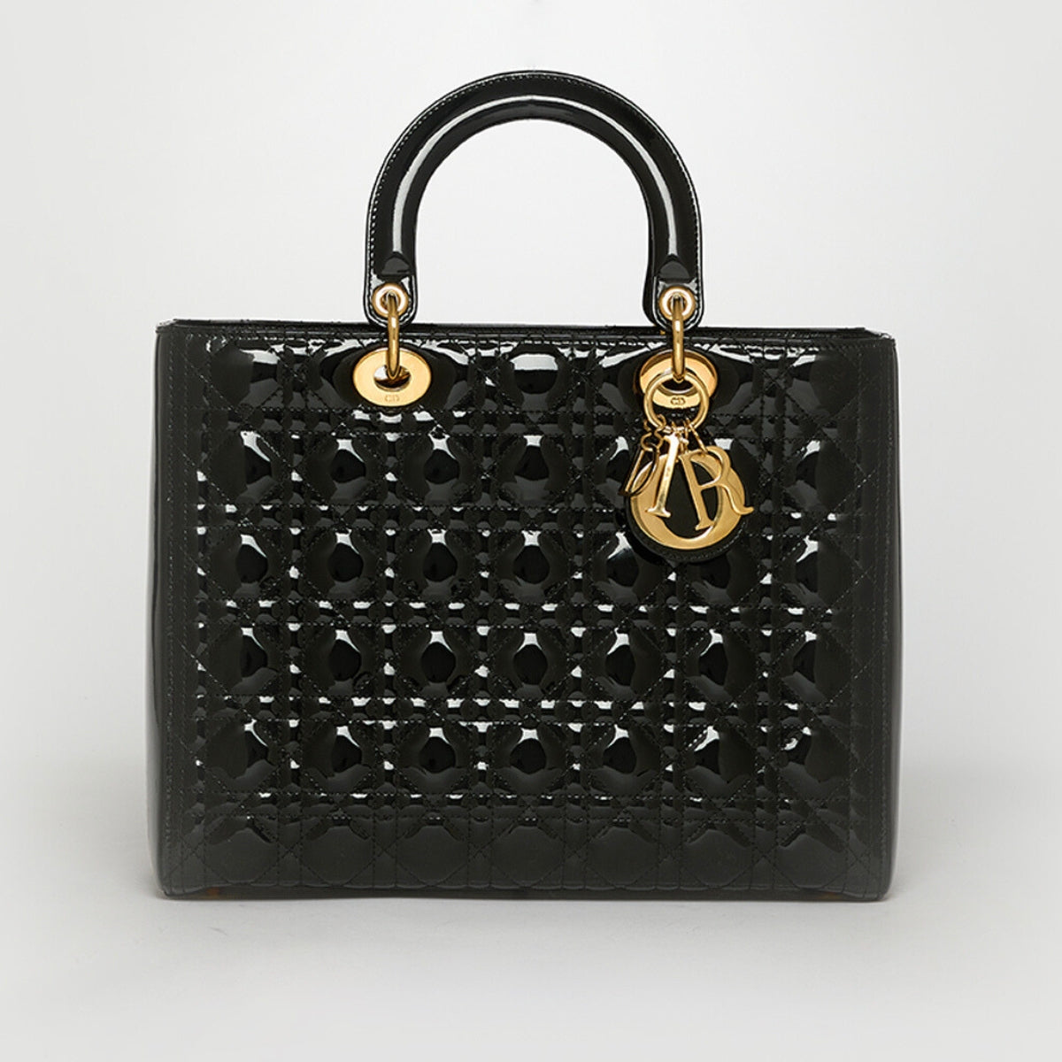Large Lady Dior in Black Patent Leather