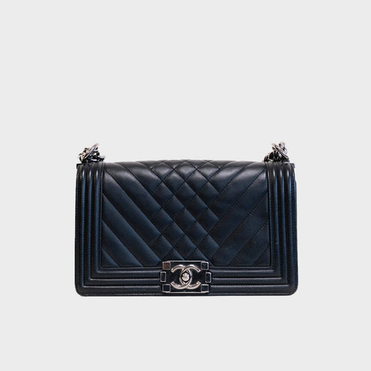 Medium Boy Bag in Black Quilted Leather with Silver Hardware