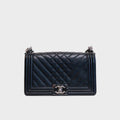 Medium Boy Bag in Black Quilted Leather with Silver Hardware