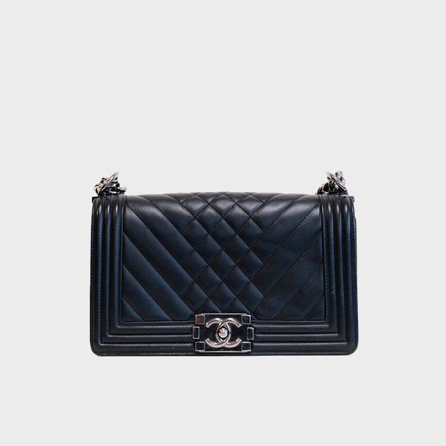 Medium Boy Bag in Black Quilted Leather with Silver Hardware