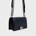 Medium Boy Bag in Black Quilted Leather with Silver Hardware