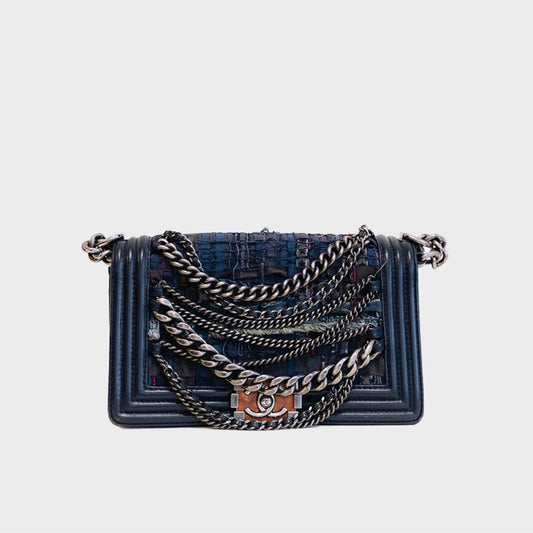 Medium Boy Bag in Dark Blue Patchwork
