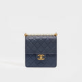 Small Chic Pearls Flap Bag in Navy Leather