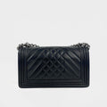 Medium Boy Bag in Black Quilted Leather with Silver Hardware