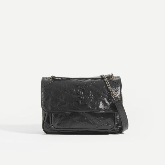 Niki Baby in Crinkled Leather in Black