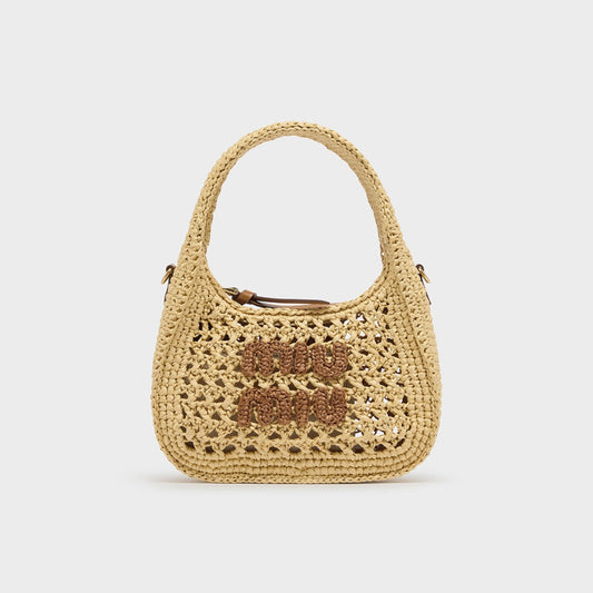 Wander Woven Fabric Hobo Bag in Beige